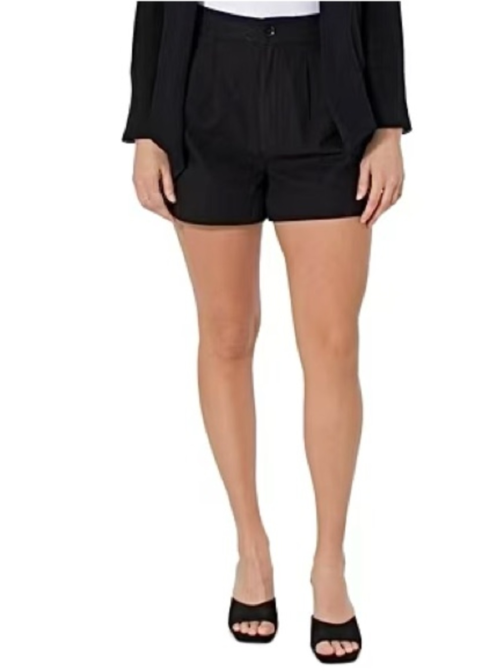NEW Size M $158 Joie Black Pleated Front Thigh Length Cotton Linen Dress Shorts
